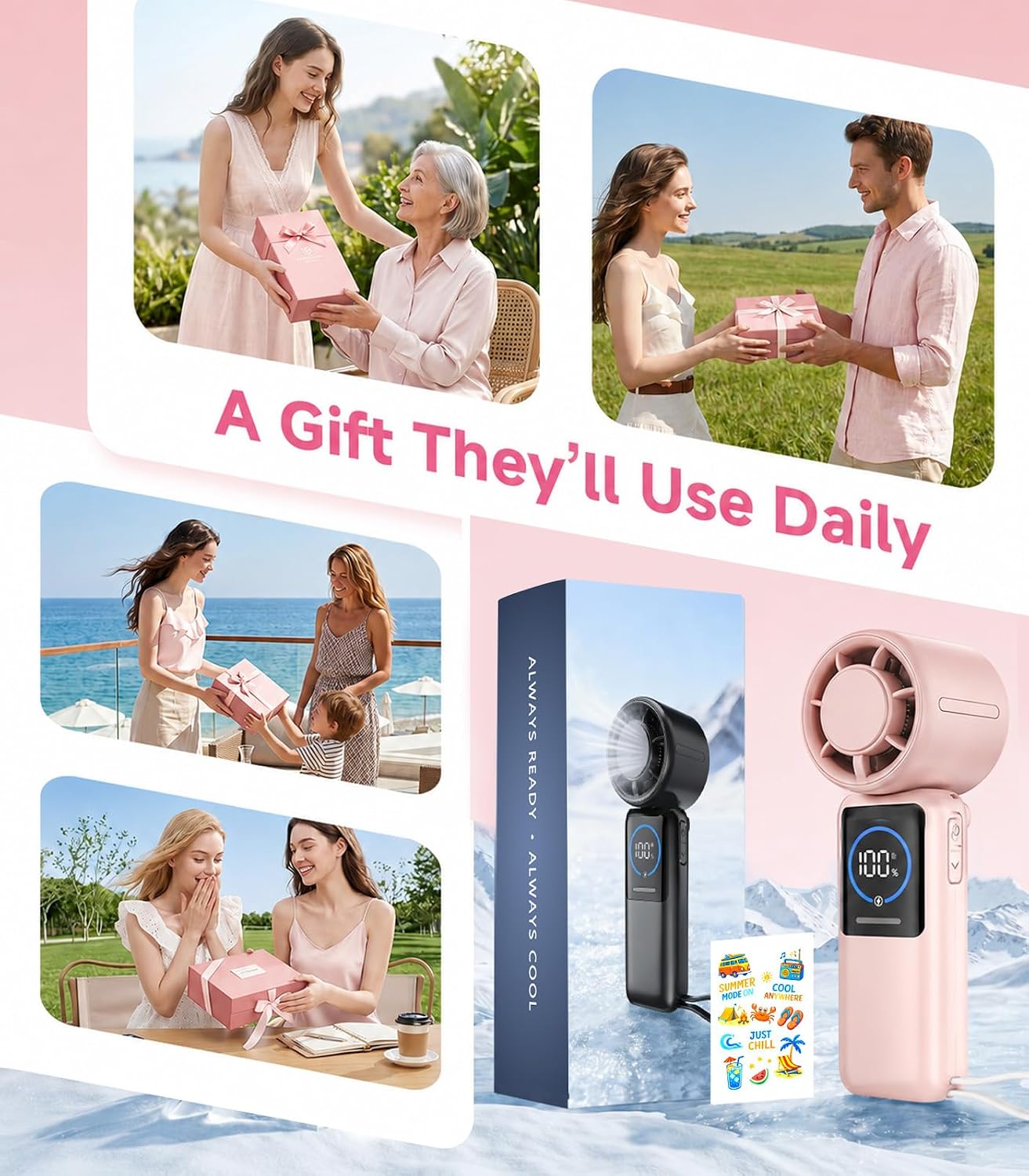 Turbo Portable Handheld Fan, 15000mAh Rechargeable Personal Fan for Travel | 15m/s Foldable Neck Fan with 100 Speeds, Up to 50H Runtime, Built-in USB-C Output and Display for Concerts and Outdoors