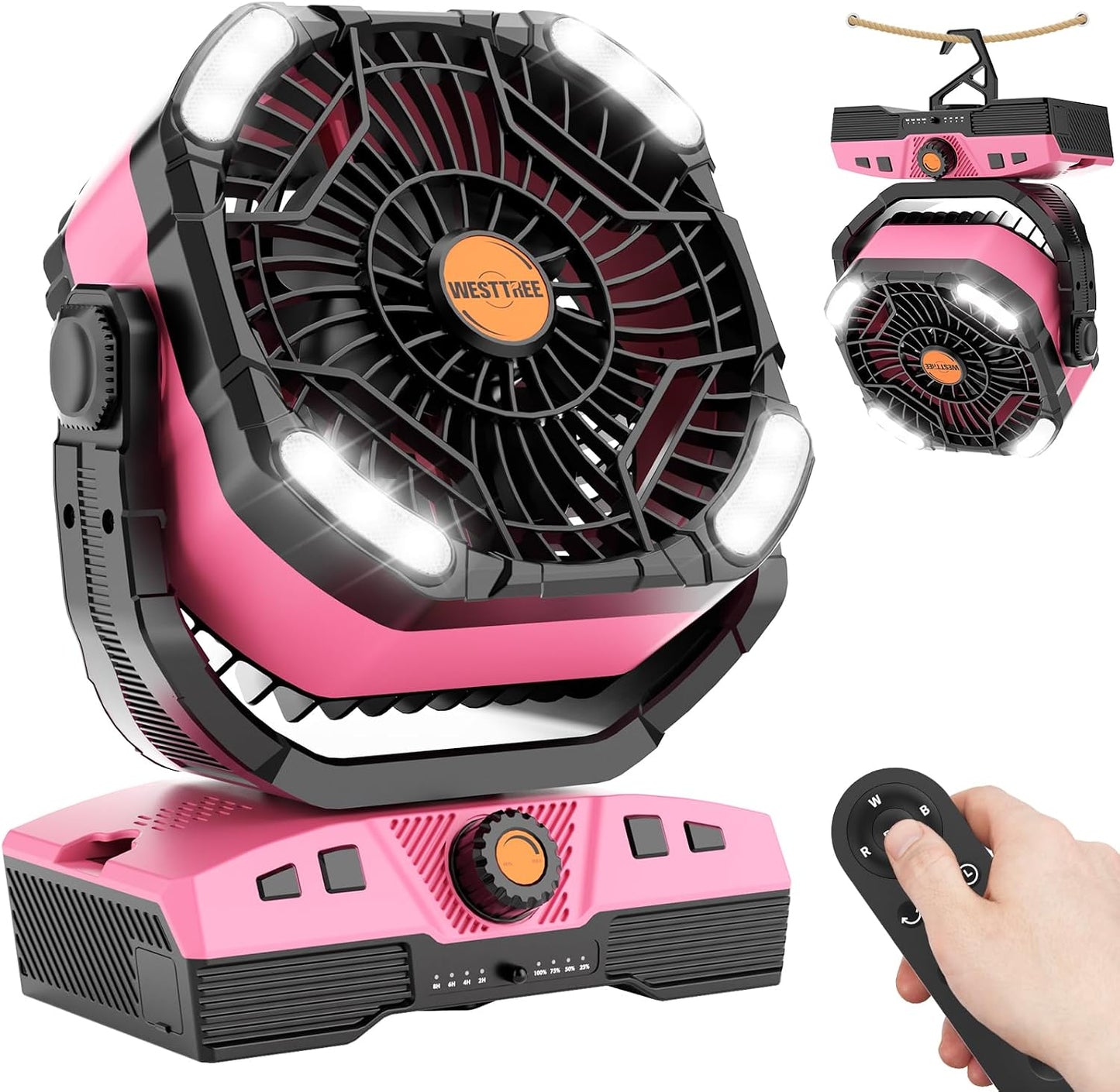 WESTTREE Camping Fan Oscillating Portable Fan Battery Powered Fans Rechargeable Camping essentials with Light Hook, 270° Pivot USB Desk Battery Operated Outdoor Tent Travel