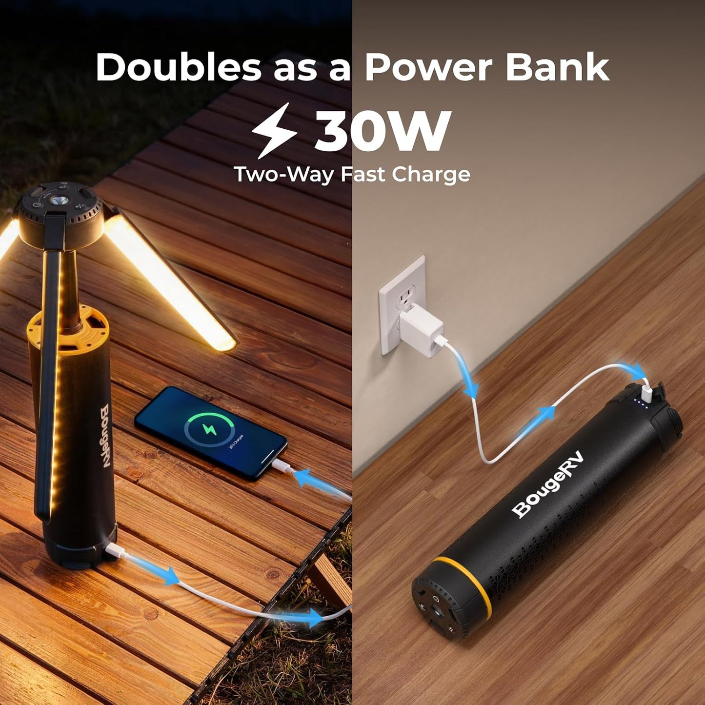 BougeRV Telescopic Camping Light T1, 15600mAh Rechargeable Lantern, Black | 5.5 ft Adjustable Height, 1000x3 Lumens, 8-102H Runtime, 270°/180° Rotation, 3 Color Modes, Honeycomb Cutout Design, Outdoor