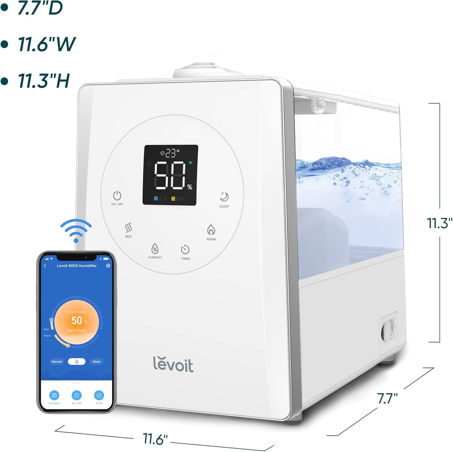 Levoit LV600S Smart Warm&Cool Mist Humidifiers for Home Bedroom Large Room | 6L 753ft² Coverage, Quickly & Evenly Humidify Whole House, Easy Top Fill, Smart Sensor, App & Voice Control, Quiet Sleep Mode