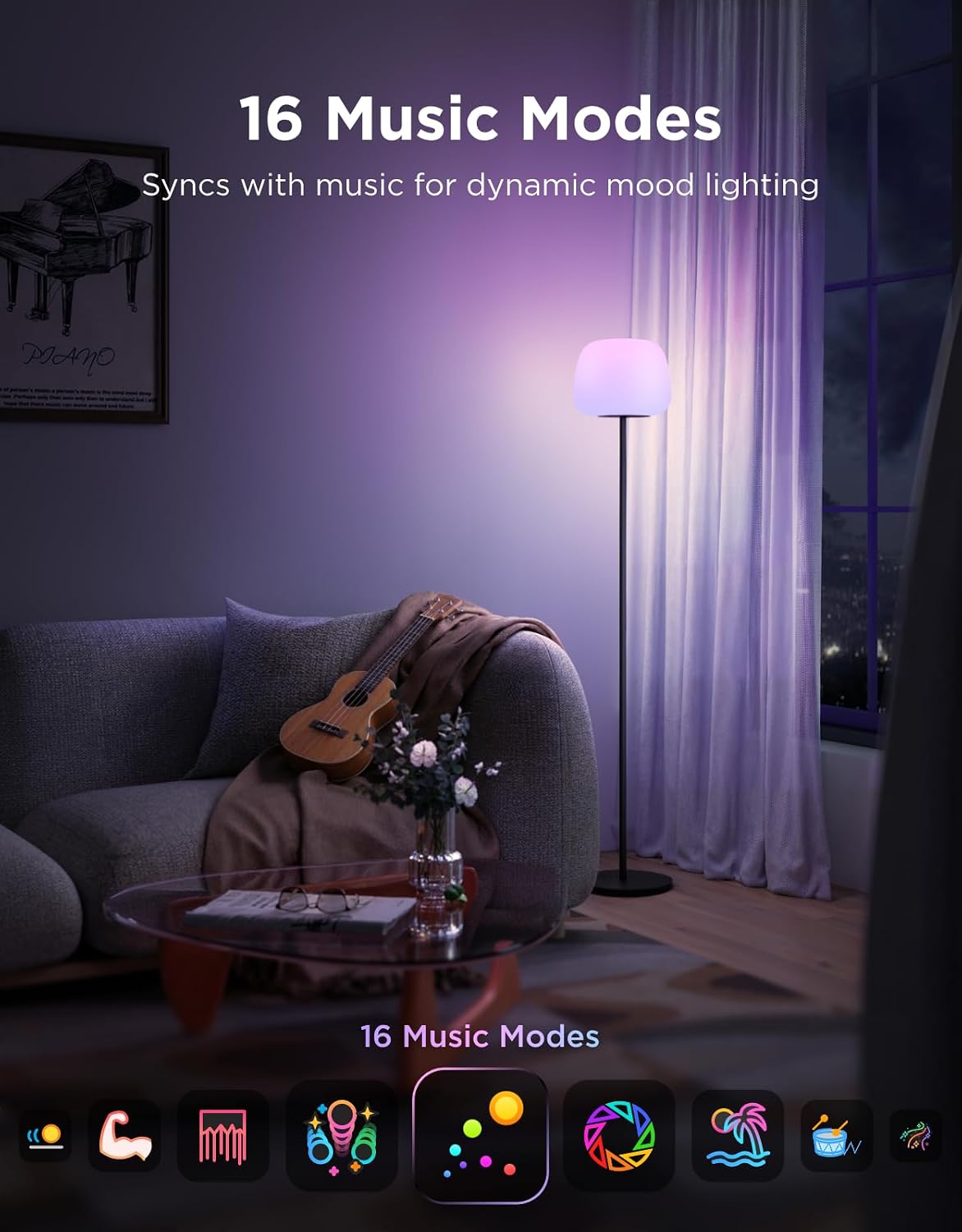 Govee Lantern Floor Lamp, Halo Gradient RGBIC Smart Corner Lamp for Bedroom | LuminBlend+, 1000K-10000K, Matter Compatible, 100+ Scene Modes, Music Sync, 1400lm, Modern Floor Lamps for Living Room, Black