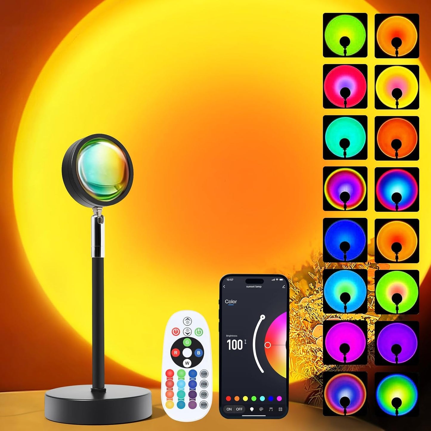 Sunset Lamp Projector, Rainbow Projection Led Lights with Remote, 16 Colors Multicolor Changing LED Night Light, Sunlight Light for Photography Selfie Party, Home Bedroom Decor Xmas Gifts for Women