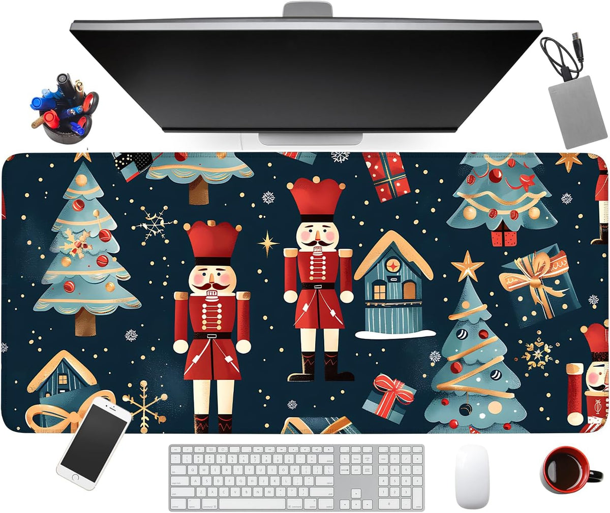 Large Mouse Pad, Nutcracker Christmas Desk Mat, Extended Gaming Mouse Pad with Non-Slip Rubber Base, Thick 3mm Smooth Surface Keyboard Mat for Office & Home,35.5 x 15.8 in