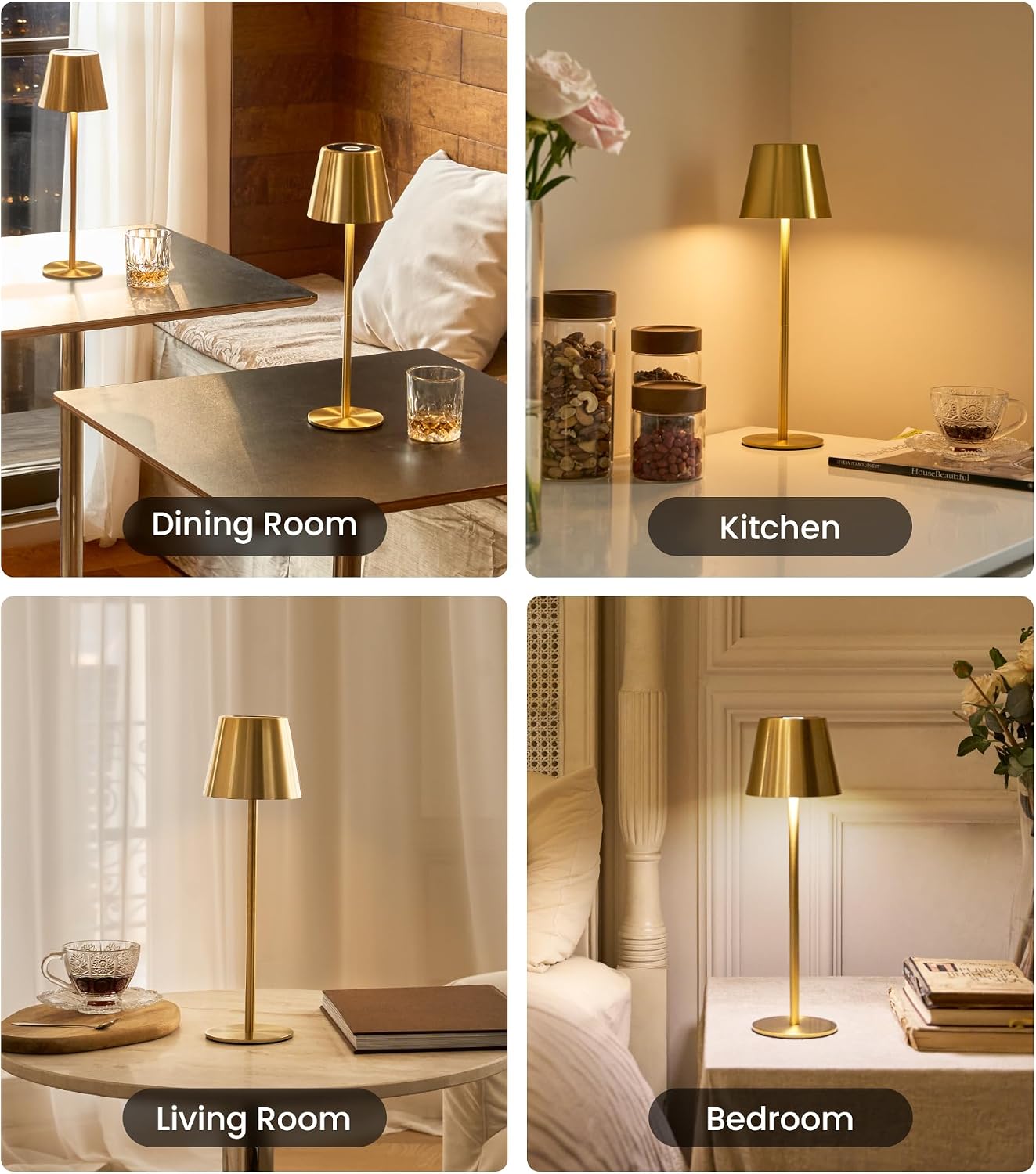 3 Pack Cordless Table Lamp, Portable Battery Operated Lamp with 3 Color Temps and Stepless Dimming, Rechargeable Table Lamp for Dinner, Desk, Cafe, Outdoor (Brushed Gold)