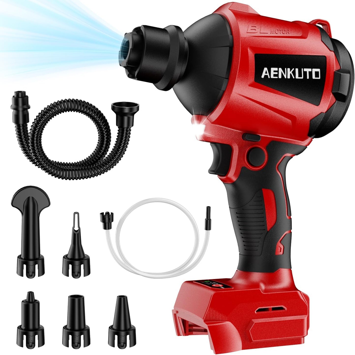 Cordless Compressed Air Duster & Blower Compatible with DeWalt 20V MAX Battery, Brushless Handheld Sawdust Blower, 3-Speed Control, LED Light, Portable Inflatable Pump for Camping (No Battery)