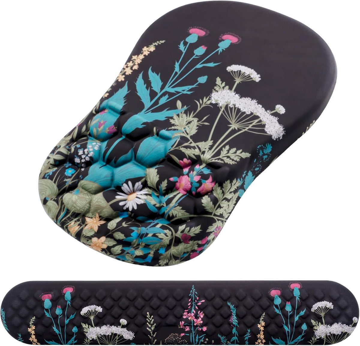 Mouse Pad Wrist Support, Laokiiy 2 in1 Keyboard Wrist Rest+ Ergonomic Mouse Pad, Non-Slip Wrist Rest for Computer Keyboard, Made Easy Typing & Relieve Wrist Pain(Black White)