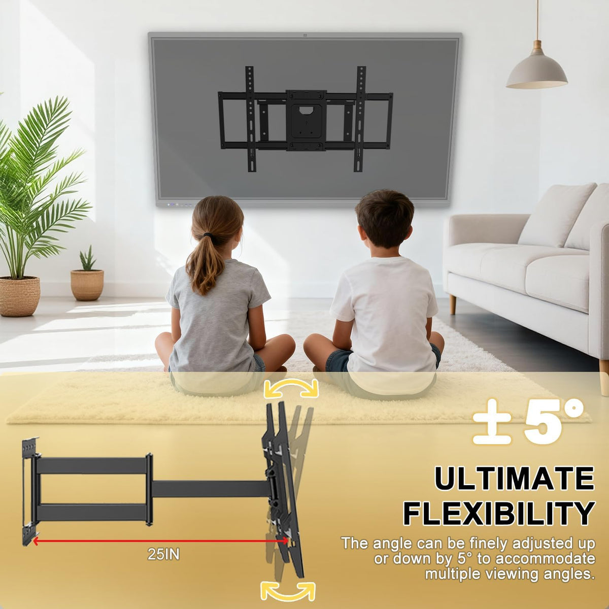 ZANUZDU Outdoor TV Mount,Full Motion Articulating Arm Can Tilts and Swivels, Weatherproof Rust Proof for 42 to 80 inch Indoor and Outdoor TVs,Max VESA 600x400, Holds Up to 176 lbs