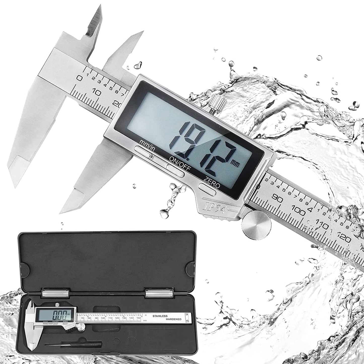 Digital Caliper, Caliper Measuring Tool with Stainless Steel, Electronic Micrometer Caliper with Large LCD Screen, Auto-Off Feature, Inch and Millimeter Conversion (6 Inch/150 mm)