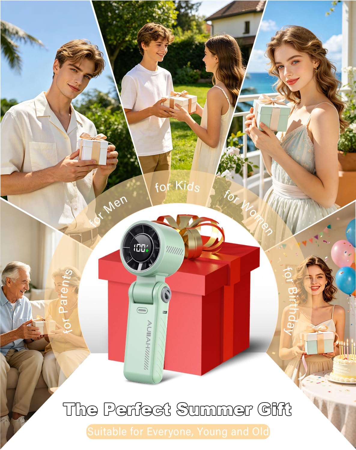 Portable Handheld Turbo Fan - 5 Speed Mini Personal Fan with Strong Airflow, Foldable 3 in 1 Rechargeable Battery Operated Trave Essentials Hand Fans for Indoor/Outdoor Use, Green