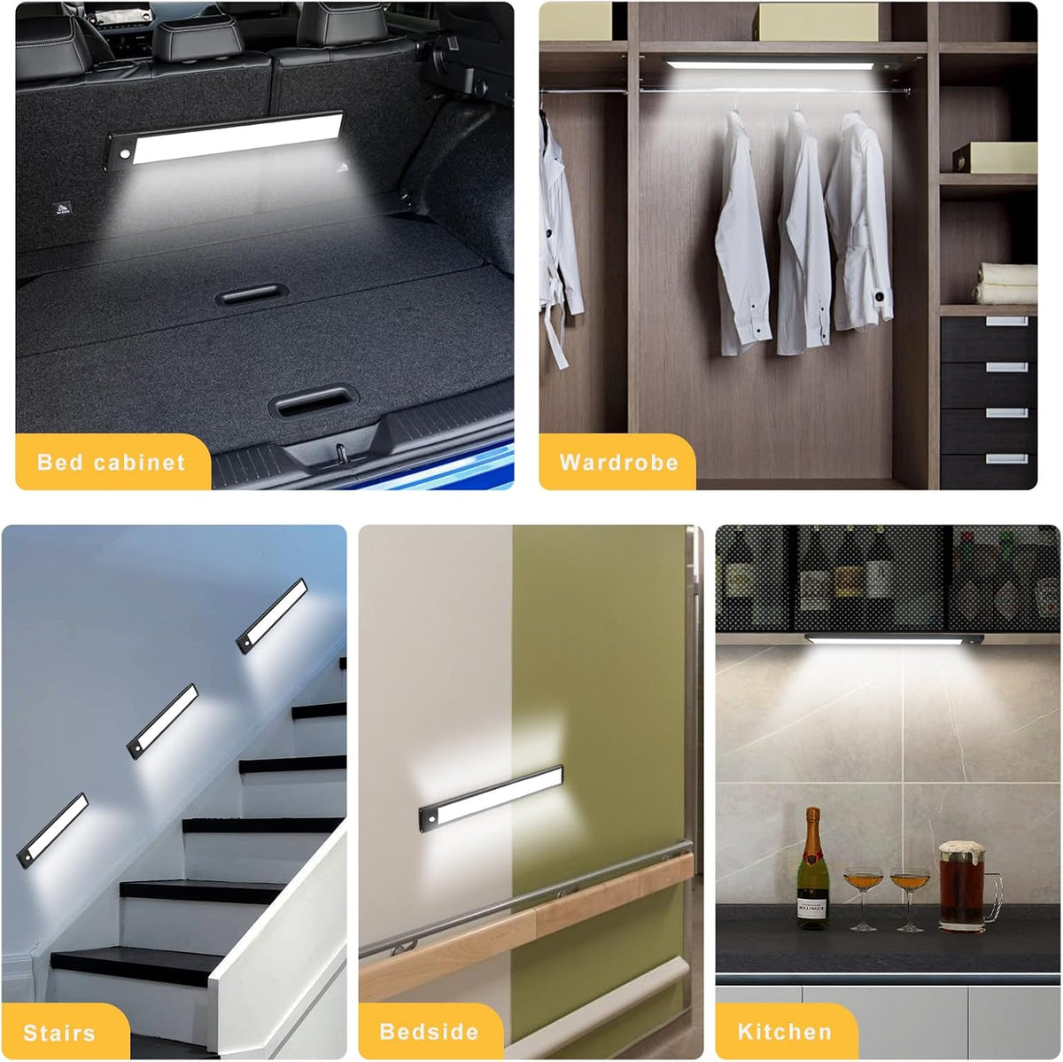 88 LED Motion Sensor Under Cabinet Lights, 3 Color Temps Indoor Dimmable Closet Light, Rechargeable Wireless Magnetic Strip Lights Night Light for Stairway, Drawers, Wardrobe(2 Pack, 12.7 inch)