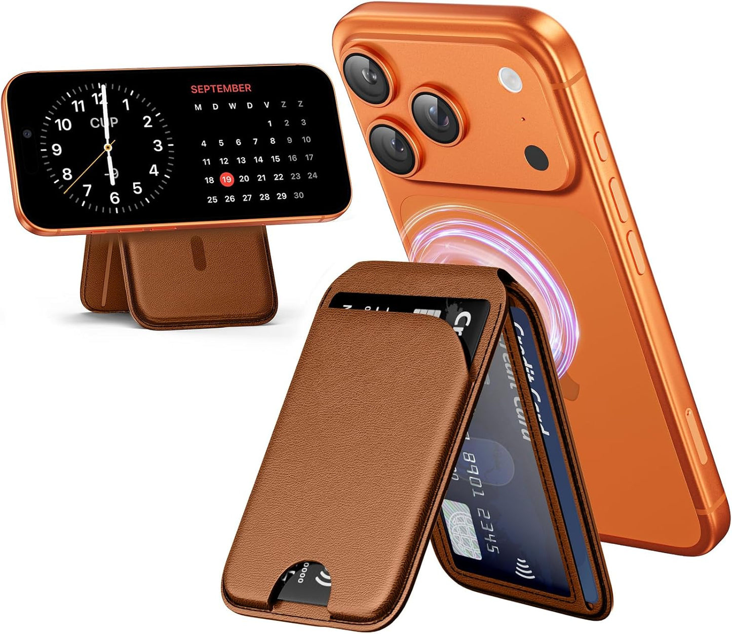 QYQBOON Mag-Safe Wallet Magnetic Wallet for Phone Lightweight Magnetic Phone Pouch Stand Adjustable Leather Mag-Safe Card Holder for iPhone 17/16/15/14/13/12 Series, Not for iPhone 13/12 Mini (Black)