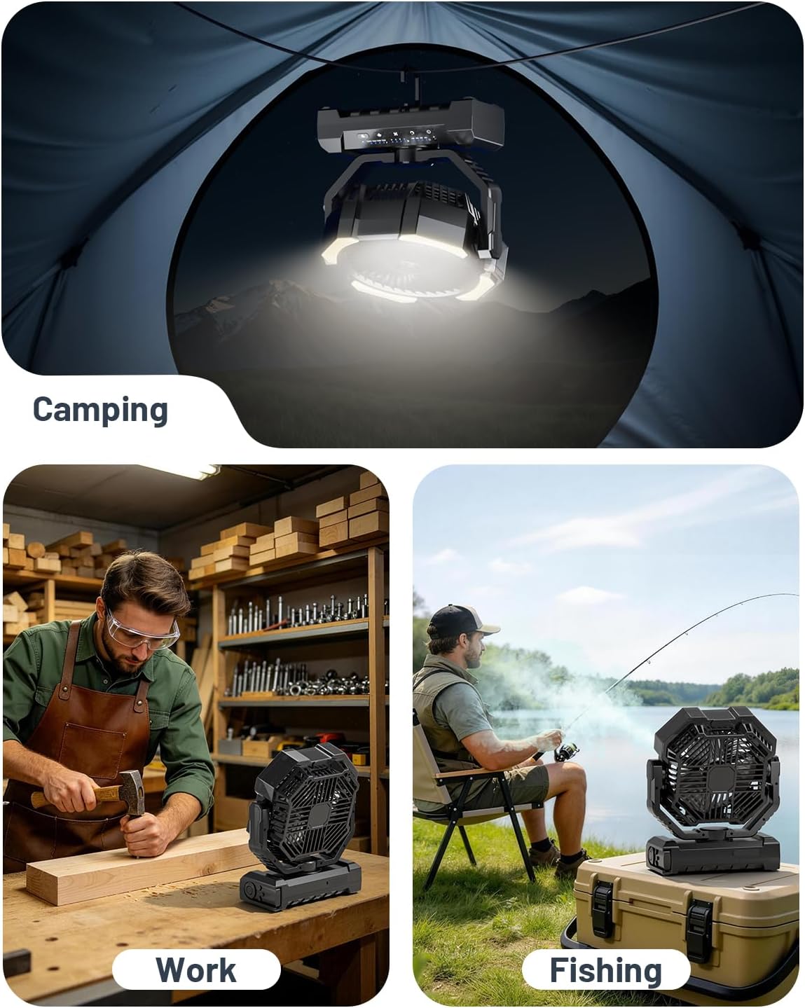 Misting Fan, Portable Camping Fans with 9oz Water Tank, 24000mAh Rechargeable Fan with 4 Speed, Battery Powered Fans with 120H Cooling, Last 5H Mist, 2 Mist Modes, Light, Outsides/Summer Essential