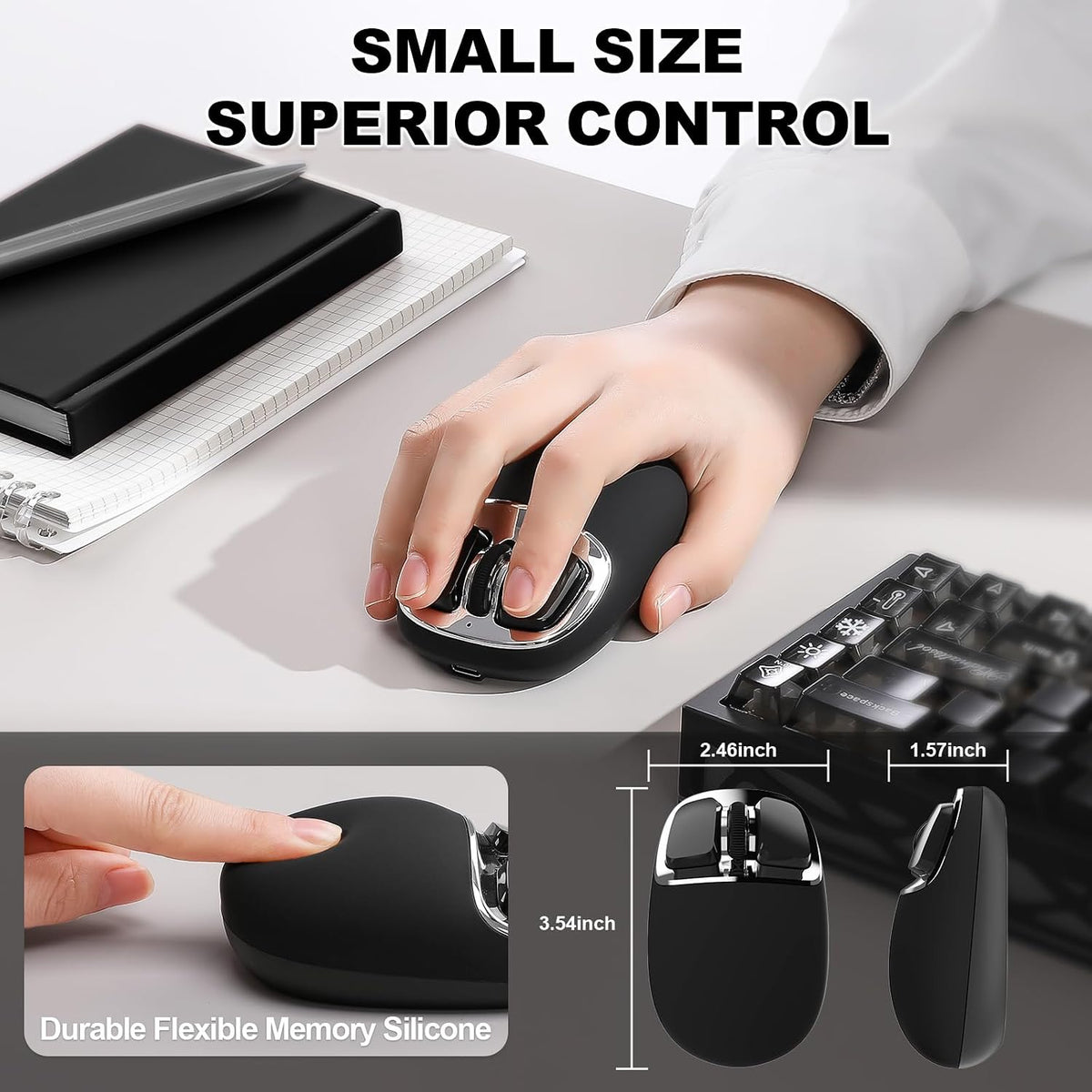 YUNZII C1 Wireless Tri-Mode Wireless Mouse 4800 DPI Optical (Black Sliver)