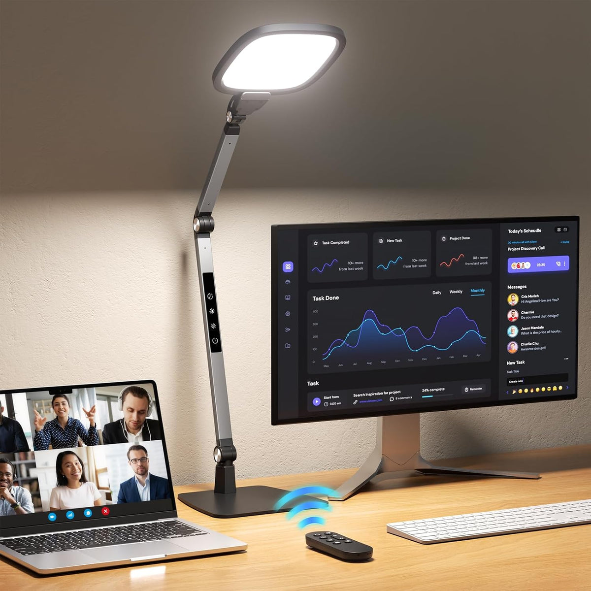 LED Desk Lamp Architect Task Light Dual Head Modern Flexible Gooseneck Tall