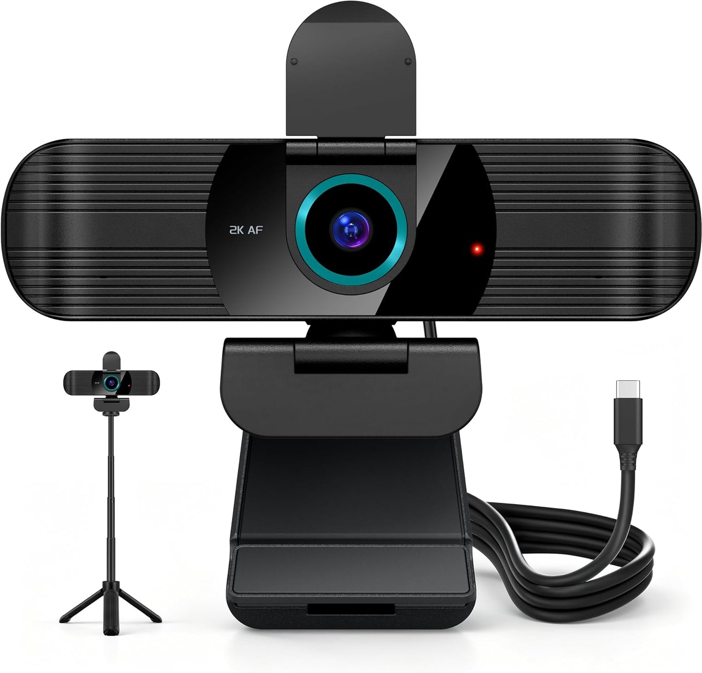 Pro HD 1080p/30fps Webcam with Tripod, External USB Camera for PC/Laptop | Dual noise-cancelling mics | Auto-focus | Wide-angle | Low-light correction | 360° rotation | CMOS sensor | Plug and Play