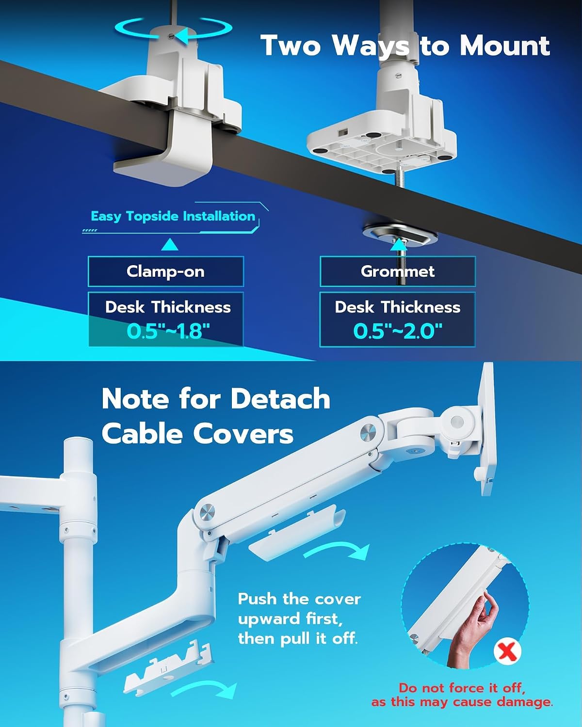 ARES WING White Ultrawide Dual Monitor Mount with USB A/C for 17 to 49 Inch
