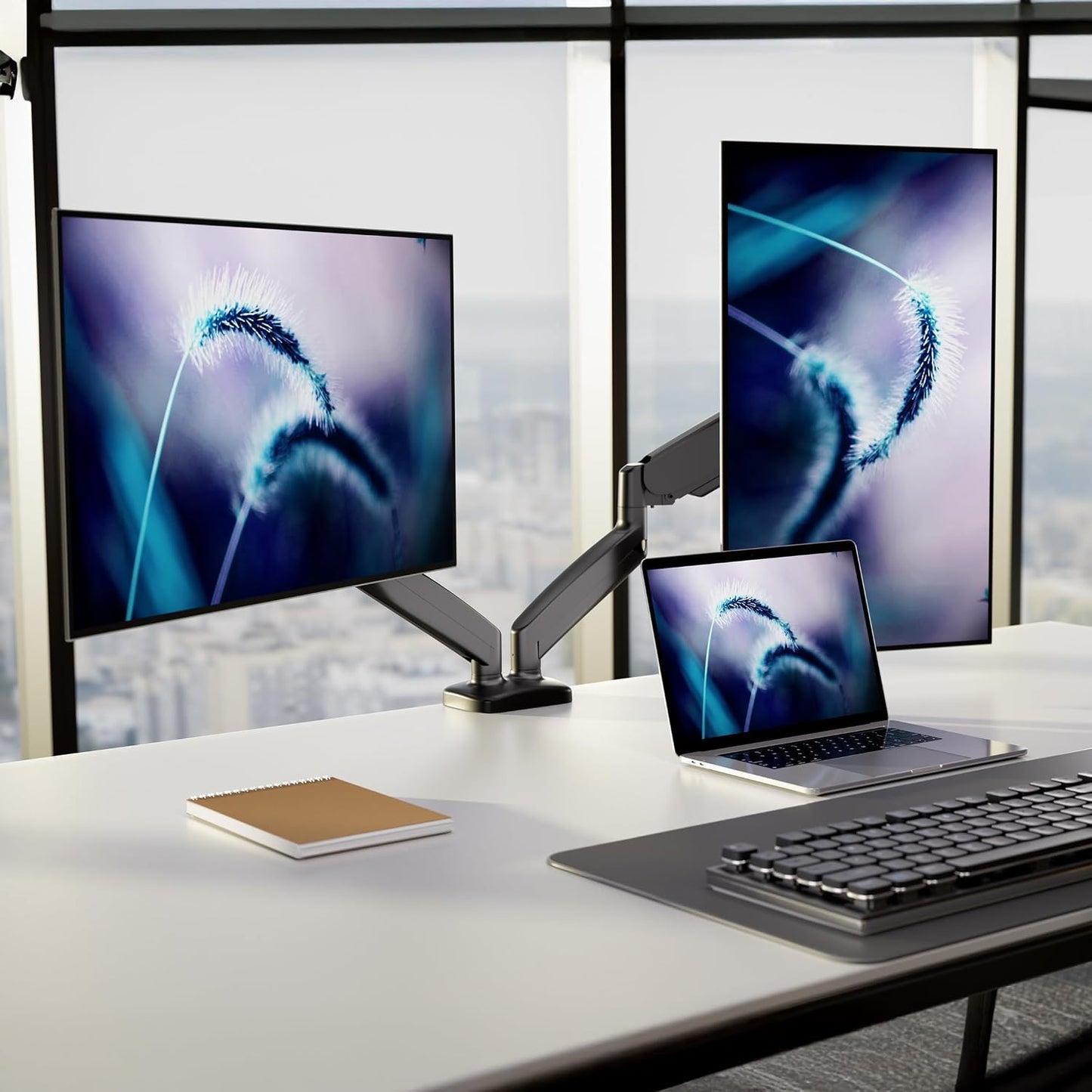 Mount-It! Dual Monitor Desk Mount, 13-32", 17.6 lbs Each | Two independent gas spring arms, full motion, VESA 75x75 & 100x100, C-clamp & grommet base.
