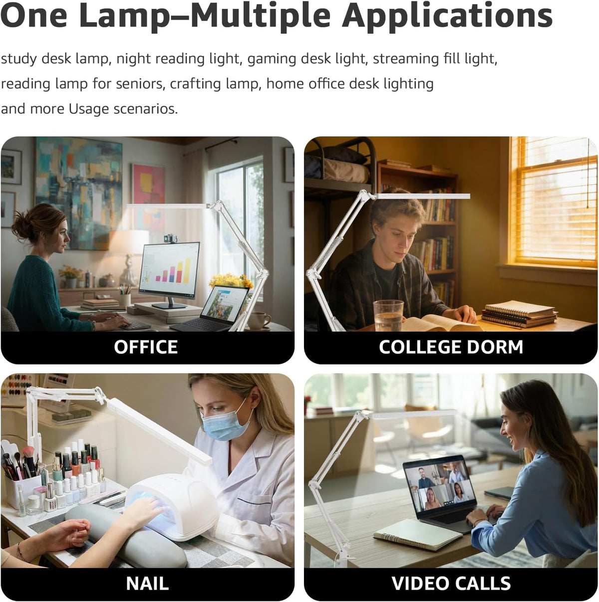 Upgrade Swing Arm LED Desk Lamp with Clamp, 80 LED Beads, 5 Color Modes & 11 Brightness Levels, 360° Adjustable Arm, Eye-Caring Light CRI95, Timer & Memory Function, for Office, Study, Crafting