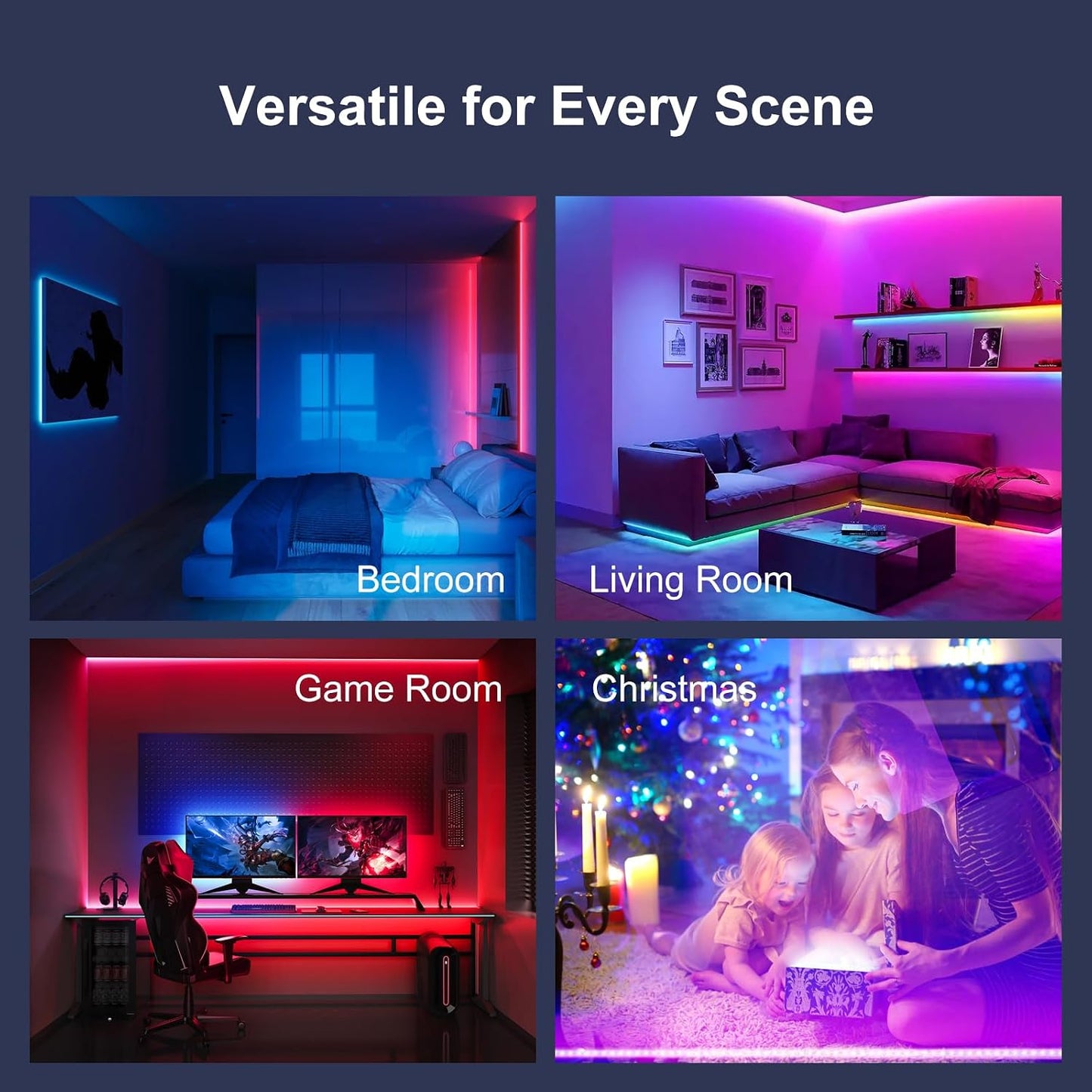 200 FT Led Lights for Bedroom (2 Rolls 100 FT), Music Synchronized Smart Led Strip Lights, Ultra Long with Remote Application Control Bluetooth LED Lights, Color Change RGB Light