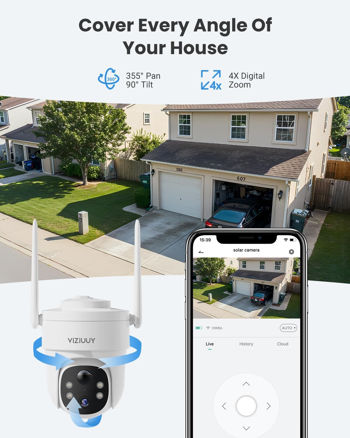 VIZIUUY 3MP Solar Security Cameras Wireless Outdoor, IP66 Weatherproof