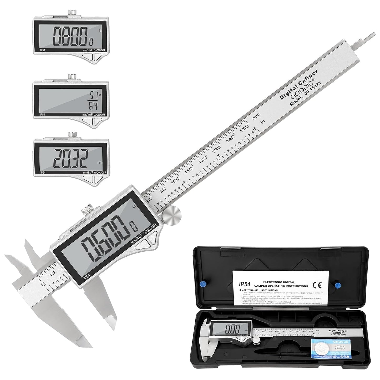 Adoric Digital Caliper, Electronic Digital Caliper Stainless Steel Body with Large LCD Screen | 0-6 Inches | Inch/Millimeter Conversion