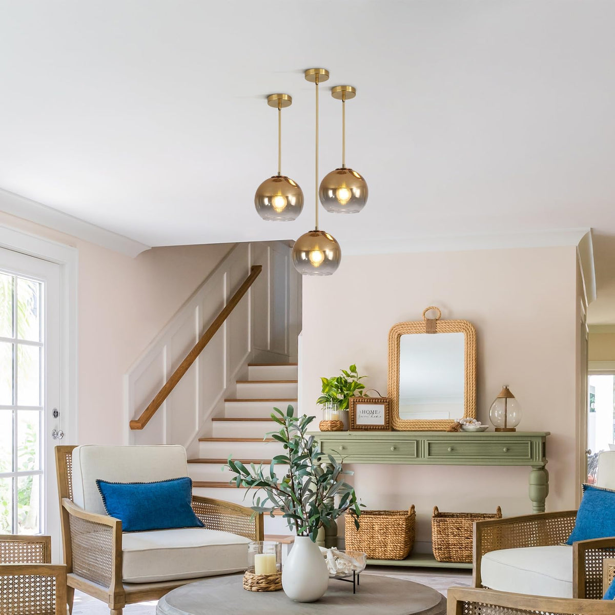 KCO 7.9” Small Mid Century Modern Gradient Gold Glass Globe Pendant Light