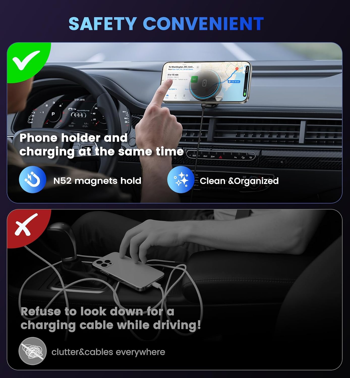 Magnetic Car Mount Charger 15W Magnetic Wireless Car Charger for iPhone 17 Accessories Magnetic Phone Holder for Car 3 in 1 Magnetic Car Mount for iPhone17Pro/16/15/14/13/12 Series Gifts for Men Women