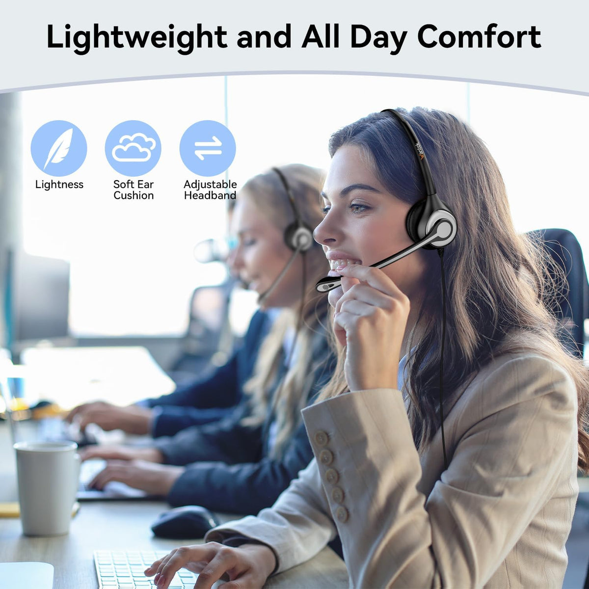 Wantek Headset wtih Mic, USB Headset with Microphone for PC, Computer Headset with Noise Canceling Microphone with Mute for Home Office Online Skype Zoom Meetings