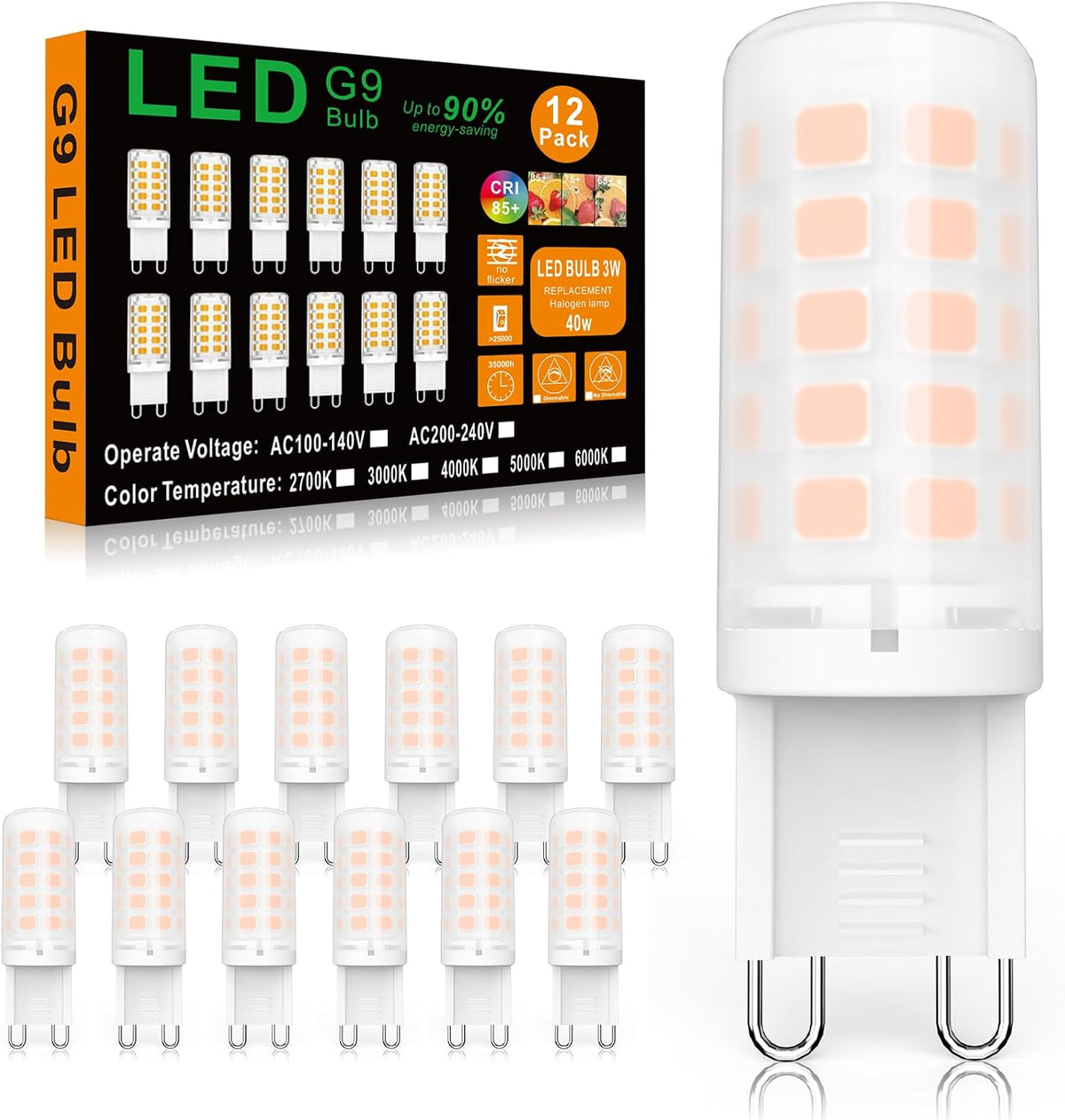 BAOMING G9 LED Bulb Non-Dimmable 3W (40W Equivalent) - 3000K Warm White, No Flicker, Energy Saving, Plastic Base - 6 Pack for Bedroom, Chandelier