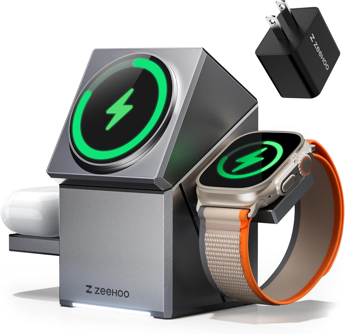 ZEEHOO 3 in 1 Charging Station, for iPhone Charging Station, for Apple MagSafe Charger, 15W Fast Wireless Charger, for Apple Watch, for iPhone 17,16,15,14,13,12 Series, AirPods (White)