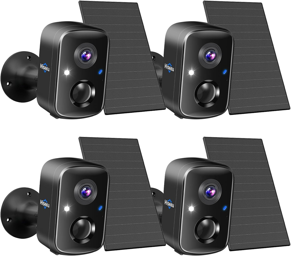 Hiseeu Solar Security Cameras Wireless Outdoor 2 Pack, Battery Powered 3K 4MP wifi Cameras for Home Surveillance, PIR/AI Motion Detection, Waterproof, Color Night Vision, 2-Way Audio, Cloud/SD Storage