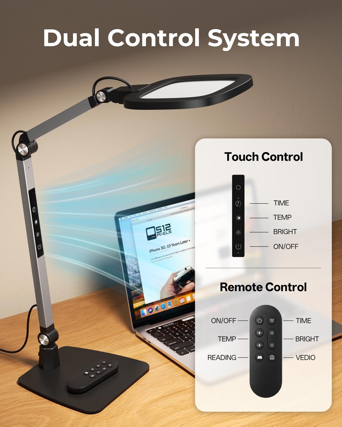 LED Desk Lamp for Home Office Video Calls, Reading, Swing Arm Task Lights