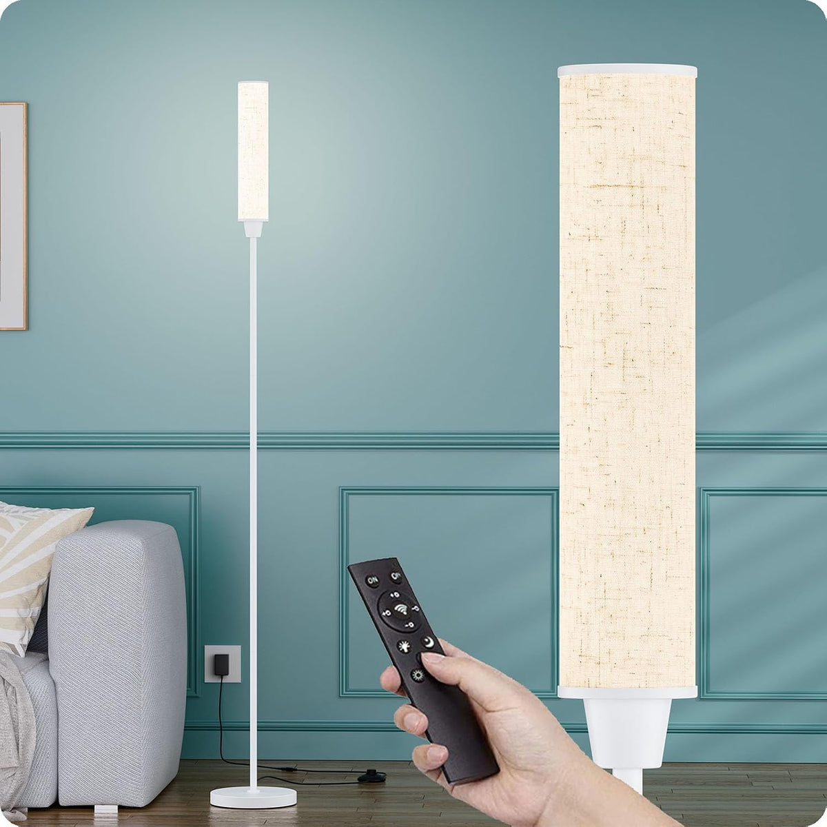 Nukanu Floor Lamp with Remote Control,Bright Floor Lamps for Living Room/Bedroom/Office, Stepless Adjustable 3000K-6000K Colors and 10-100% Brightness,Standing Light with Foot Switch (Black)
