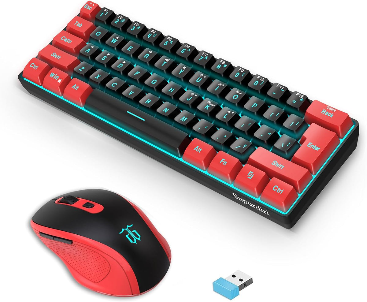 Snpurdiri 60% Wireless Gaming Keyboard and Mouse Combo, Include 2.4G Small Mini 60% Merchanical Feel Keyboard, Ergonomic Design Vertical Feel Wireless Mouse