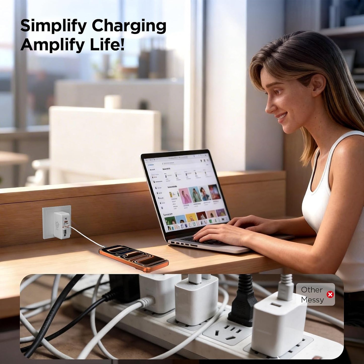 4-in-1 Retractable Wall Charger,35W Ultra-Compact Travel Charger | Built-in Dual 3.28ft Type-C & Older iPhone Charging Cables, USB-A + USB-C Ports, Foldable Plug for Travel