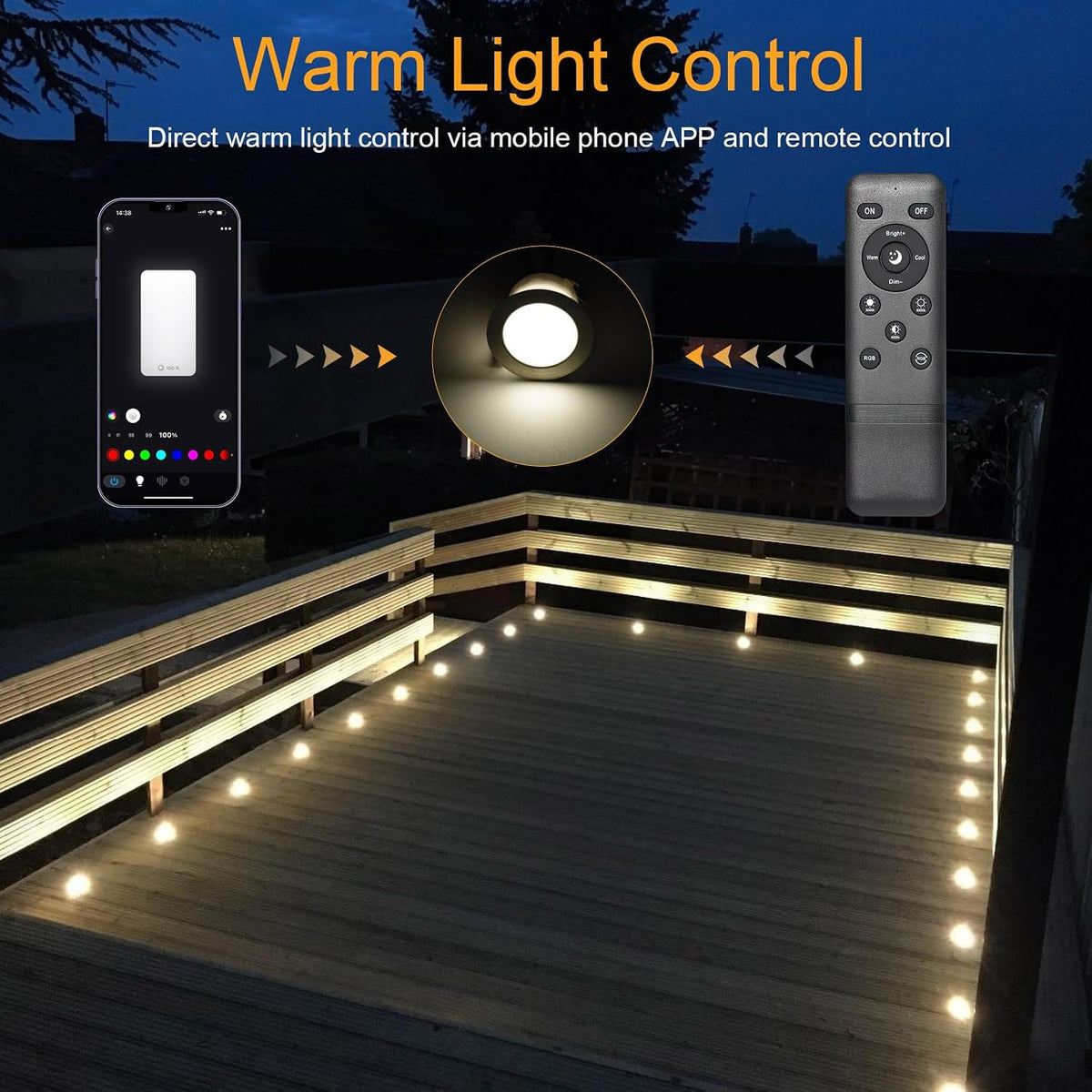 Sumaote LED Deck Lights Kit, 20Pcs 1.22" WiFi Smart Phone Control Recessed RGBW Deck Stair Lighting, IP67 Waterproof Outdoor Low Voltage Landscape Lighting for Steps Path Pool Side, Black