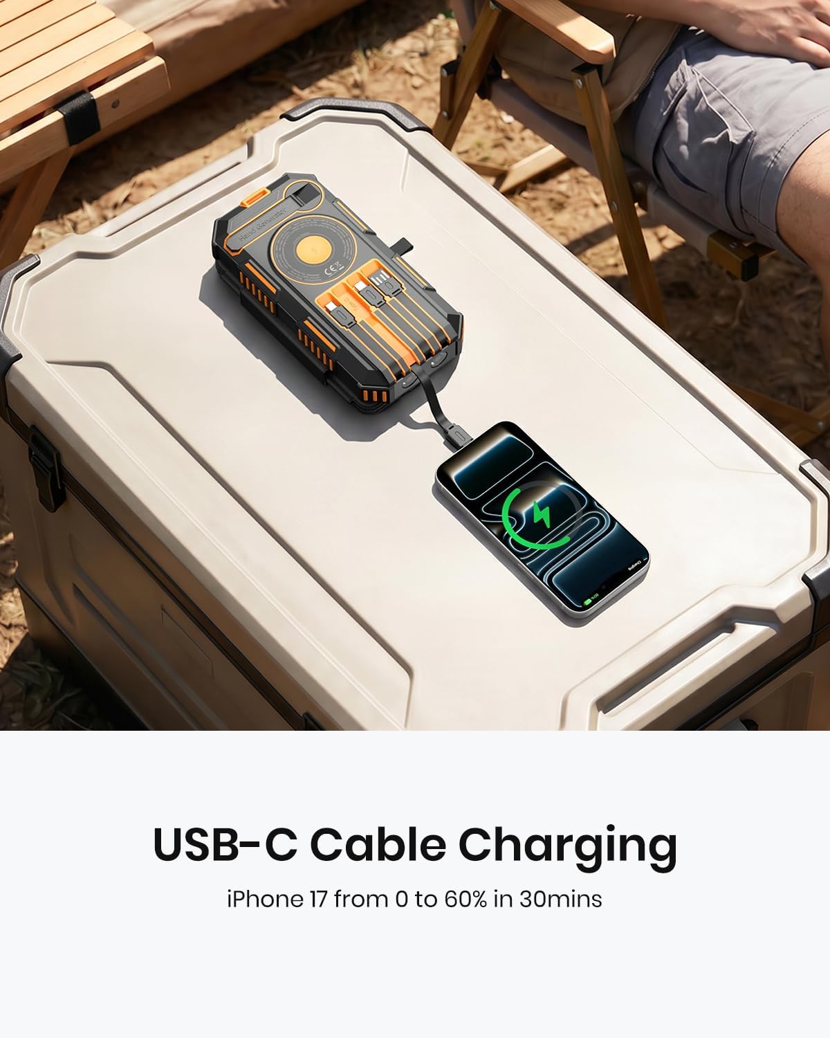 FEELLE Solar Power Bank 50000mAh Magnetic Portable Charger with Hand Crank | Built in 4 Cables & 4 Solar Panels, PD QC 3.0 Fast Charging Battery Pack, Flashlight for Outdoor, Charge 6 Devices at Once