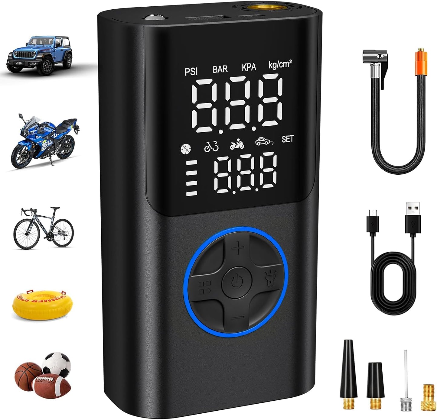 Tire Inflator Portable Air Compressor, 150PSI Fast Inflation | Cordless Air Pump for Car Tires, Bikes, Motorcycles, Auto Shut-off, Digital Gauge & LED Light, Rechargeable Battery