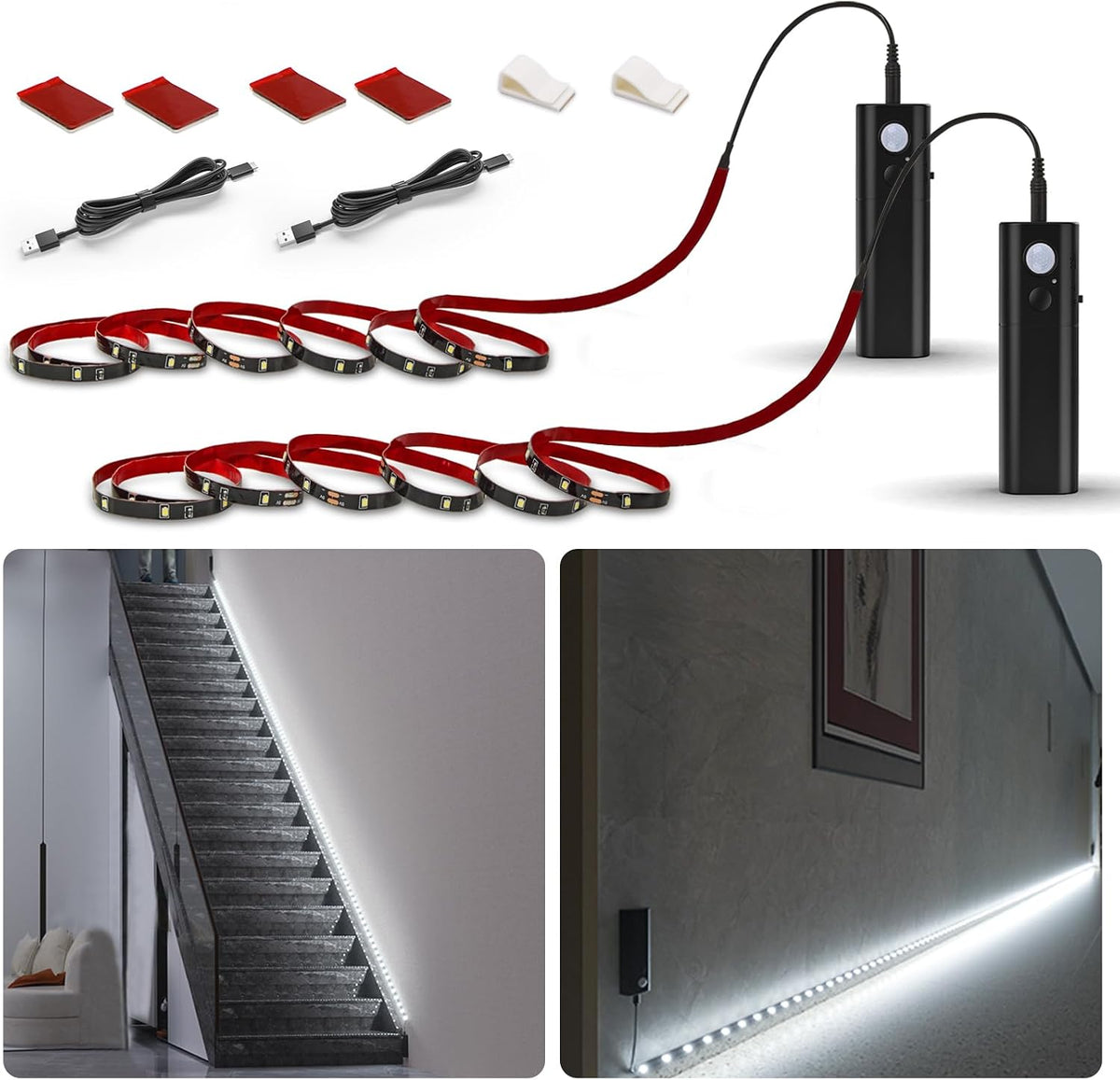 WOBANE Rechargeable Motion Sensor Strip Light, Warmwhite LED Closet Lights