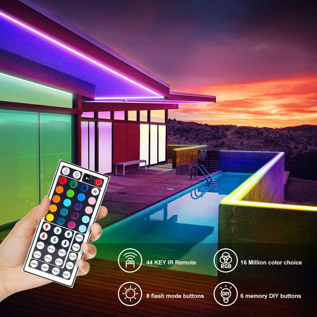 DAYBETTER Waterproof LED Light Strips 66ft, Outdoor LED Strip Lights Color Changing 5050 RGB LED Strip Lights with Remote Control, LED Lights for Indoor Outdoor Use, IP65 (2 Rolls of 33ft)