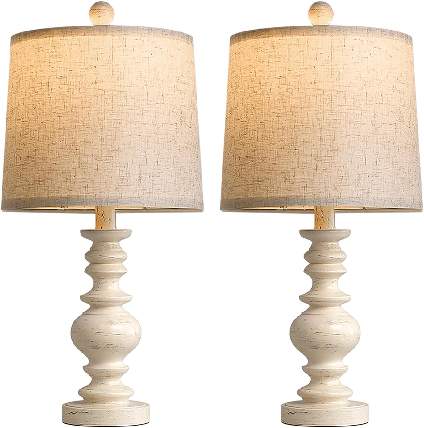 BOBOMOMO Tradition 20.5" Rustic Table Lamp Set of 2 for Living Room Farmhouse Bedside Desk Lamps Bedroom Nightstand Vintage Lamps Linen Washed(Suitable for Decorating Small Areas)