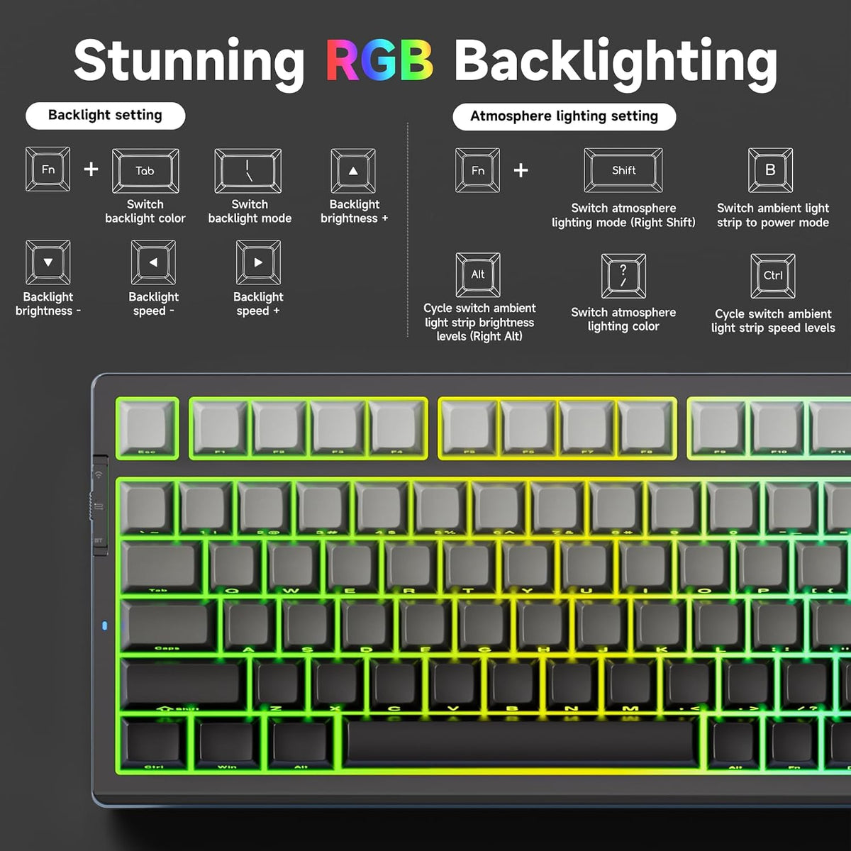 MCHOSE G98 PRO Wireless Mechanical Keyboard, Tri-Mode Connection Gaming Keyboard, Hot Swappable Custom Gasket Structure Pre-lubed Linear Switches Double Shot PBT Keycaps RGB LED Backlit Gradient Black