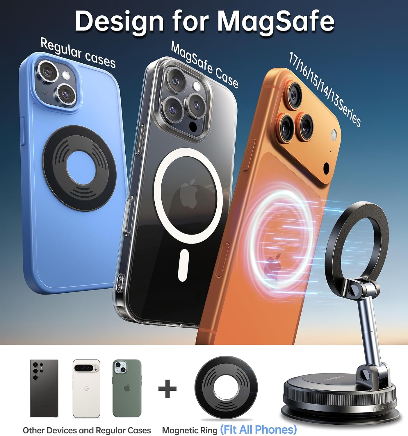 for Magsafe Car Mount carmount 2.0 Magnetic Phone Mount【Ultra-Stable Magnetic Hold】Vacuum Magnetic Phone Holder for Car Dashboard Windshield Phone Holders for Your Car for iPhone Samsung,Carbon Fiber