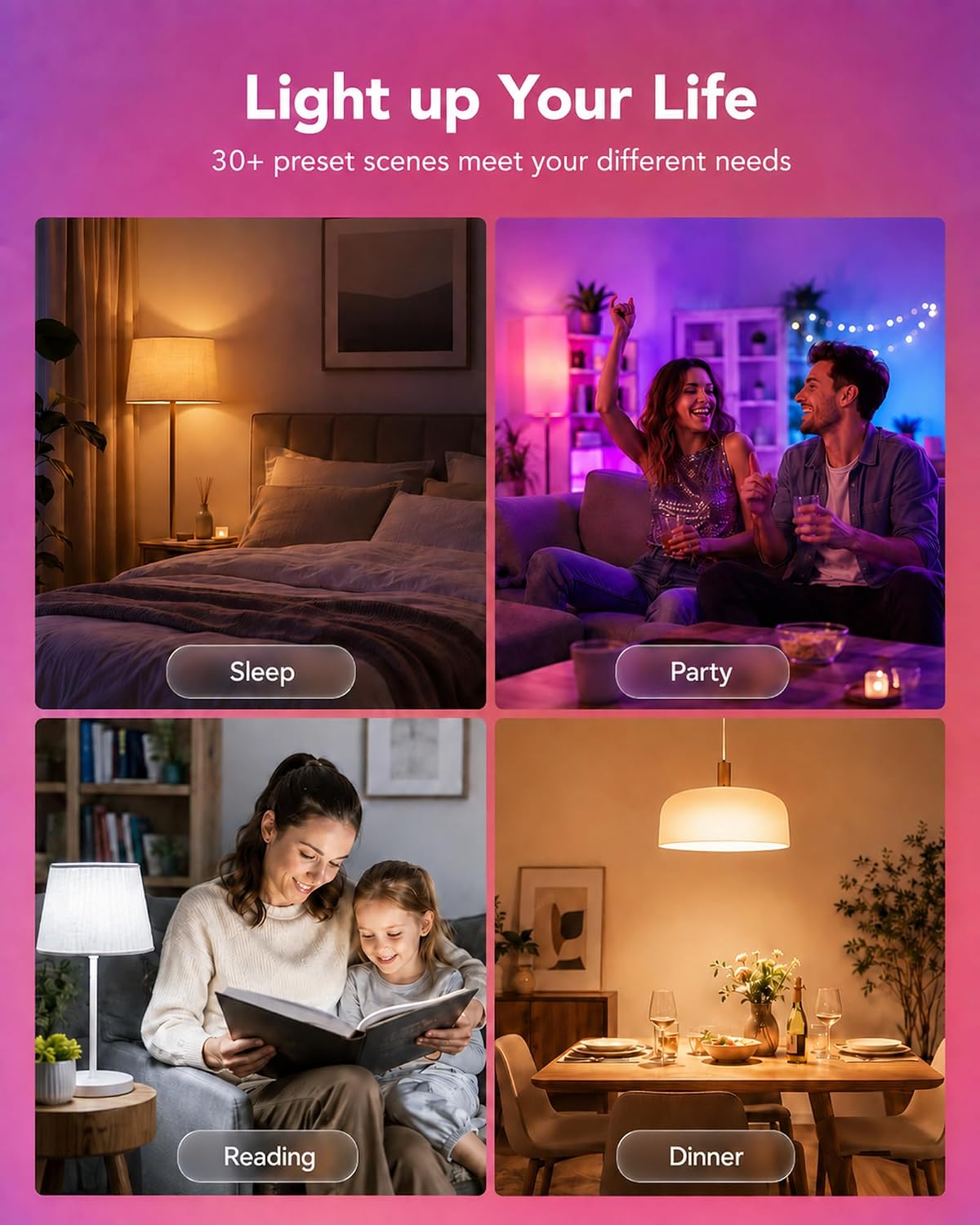 TJOY 4 Pack Smart Light Bulbs, Bluetooth WiFi Led Bulb Work with Alexa &Google Assistant, RGB Color Changing Alexa Bulbs, Music Sync, 2700K-6500K, 9W(60W Equivalent), A19 E26 800LM, 2.4Ghz WiFi only