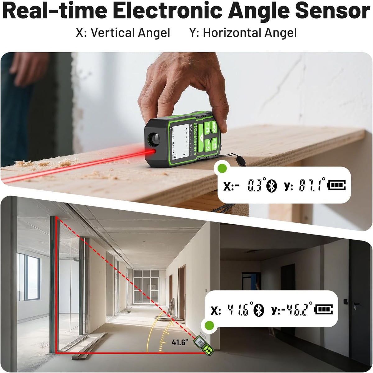 Huepar 200Ft Bluetooth Laser Measuring Tool S60-BT, APP Control, Rechargeable USB-C Laser Distance Meter, ±1/16" High Accuracy, Angle Sensor, IP54, for Distance/Area/Volume, Gifts for Men