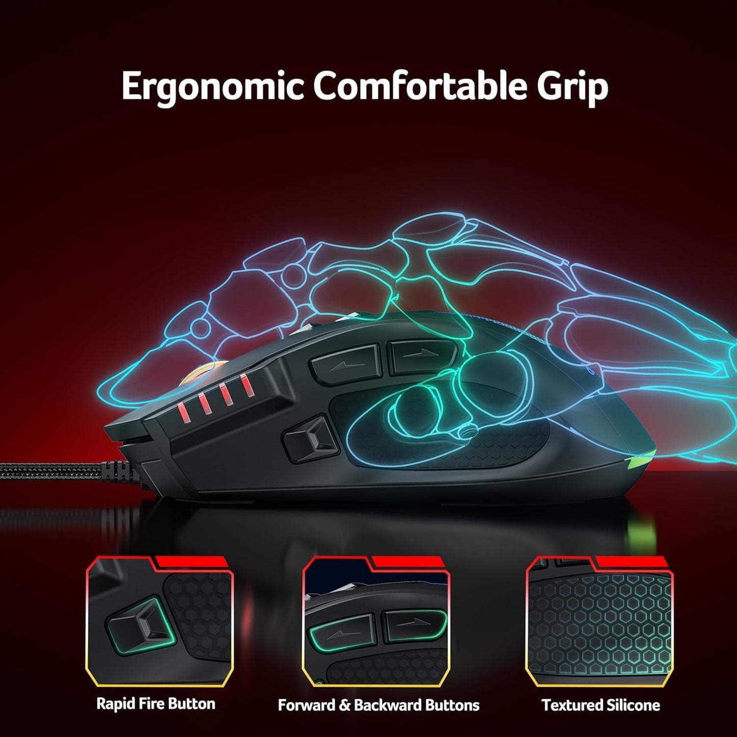 Acer Wired Gaming Mouse, 12,800 DPI RGB Ergonomic Computer Mouse for PC | Optical Sensor, 12 Backlit Modes, 8 Programmable Buttons, Software for DIY Keybinds, Rapid Fire, USB Mouse for Laptop