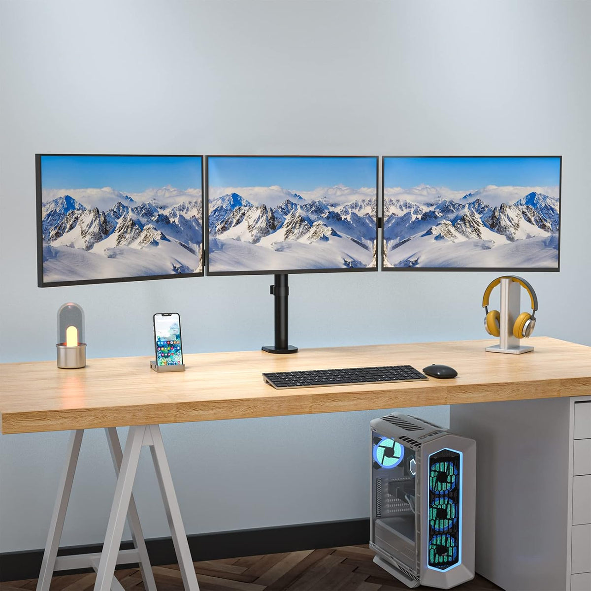 WALI Adjustable Triple Monitor Mount for 13-27 inch Screens, 22 lbs per Arm