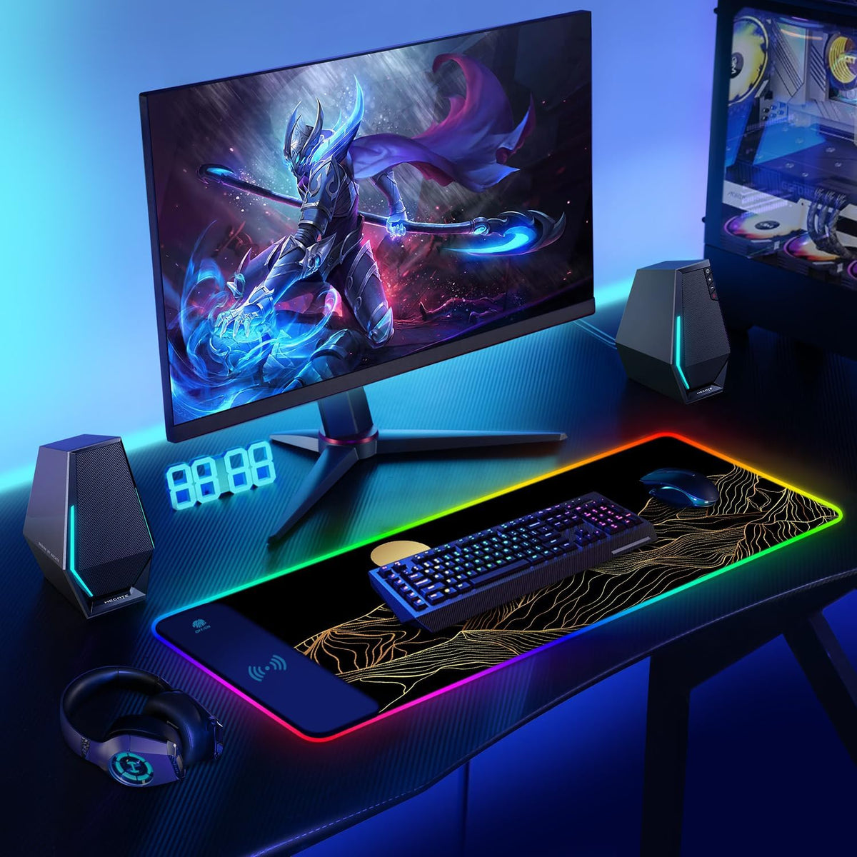 ToLuLu RGB Wireless Charging Gaming Mouse Pad, 7.5/10/15W 10 Light Modes LED Mouse Pad Computer Keyboard Mat Mousepad, 800x300x4MM Extended Large Desk Mat Desk Pad, Sun Shines Over Golden Mountain