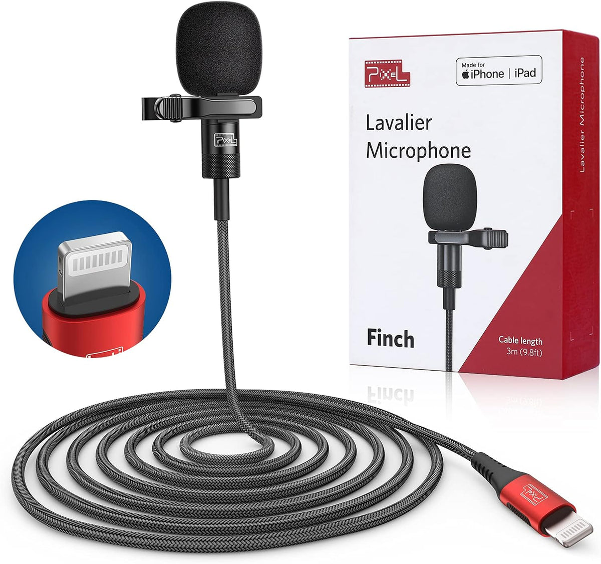 PIXEL Microphone for iPhone iPad(Apple MFi-Certified) from Mic for iPhone Live Streaming Vlogging | External Microphone for iPhone Video Recording, Compatible with Apple Lightning Devices (5ft)