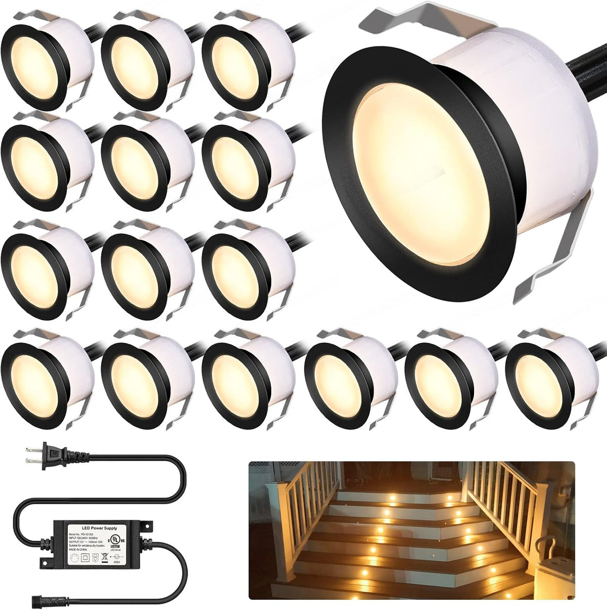 LED Deck Light Kits Warm White, 1.22" Recessed Step Light 12 Pack